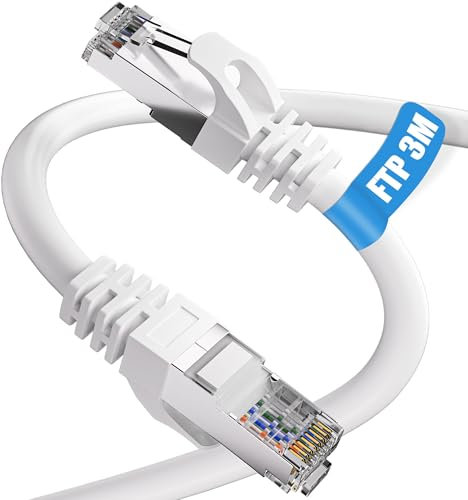 ikbc LAN Kabel 3 Meter, Cat 6 Netzwerkkabel FTP Geschirmt Anti Interferenz, 23AWG Gigabit RJ45 Ethernet Kabel 3m Weiß, High Speed InternetKabel 1000Mbps für Router PS4/5 Gaming