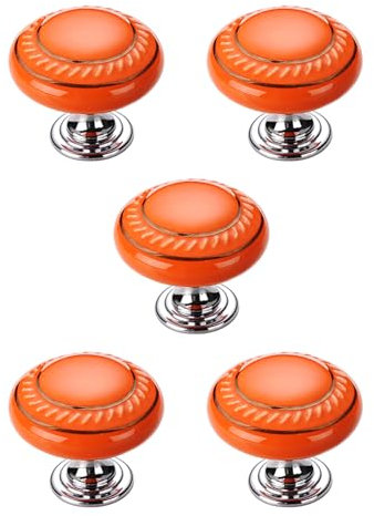 5 Stück Schrankknöpfe Keramik Schubladengriffe Türknöpfe für Kinder Möbelknöpfe Knöpfe Griffe mit Schrauben Schranktürknöpfe für Schränke Schublade Küche Wohnzimmer (Orange)