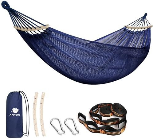 Anyoo Hängematte Netz mit Spreizstäben, atmungsaktives Kühlnetz Stabhängematte mit Baumgurten für Outdoor/Innen Garten, Balkon, Patio, Hinterhof, Camping