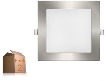 ONSSI Placa LED de Techo 20W 2000lm,Cuadrada 220x220 mm,Blanco Frío (CCT Regulable en Blanco-Neutro-Cálido) Panel LED Níquel Super slim Marco Plata Empotrado downlight led (Pack 2)