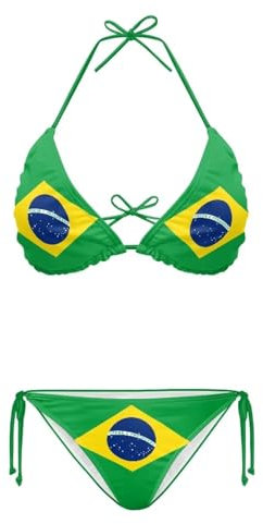 Suhoaziia Brazil Flag Womens Triangle Bikini Sets High Cut Tie Side 2 Piece Set Backless Bathing Suits String Halter Cheeky Bikini Swimsuits