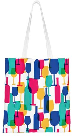 MyPiky Clear Sea Water White Sand Beach Print Foldable Tote Bag For Women Large Tote Shoulder Handbag Reusable Grocery Bags, Cocktail Glasses and Wine Bottles, One Size