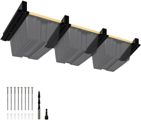 Eastrexon Rack portaoggetti da soffitto per garage a 3 bidoni, resistente, verniciato a polvere, per garage, capannoni, magazzini (4 pezzi, per 3 bidoni)
