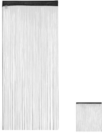 Relaxdays Fadenvorhang im 2er Set, kürzbare Fadengardinen mit Stabtunnel, 90 x 245 cm, Türgardine & Raumteiler, schwarz