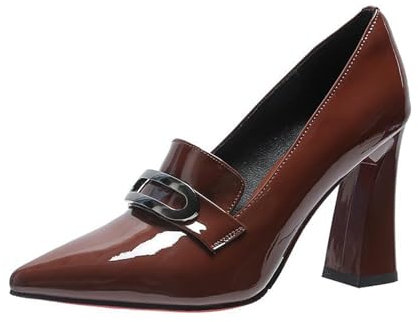 Pelle Verniciata Scarpe Tacco Largo A Punta Décolleté Donna con Decorazioni 8cm da Matrimonio Ufficio Feste Sexy Scarpe (Nero,35)