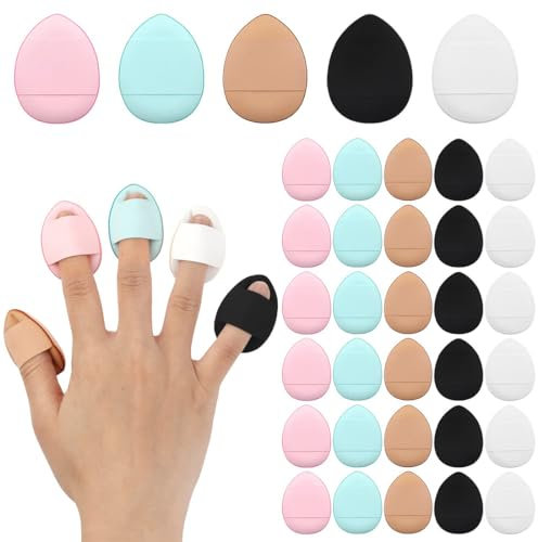 KSJEHW 35 Mini Esponja Dedo Maquillaje, Soplos de Polvo Aplicadores Maquillaje Makeup Sponge Herramientas de Maquillaje para Base, Debajo de los Ojos, Crema, Corrector, Sombra de Ojos