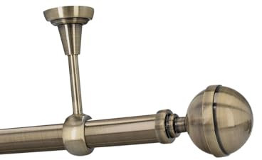 HDTL Gardinenstange Vorhangstange 25mm 1-läufig Deckenmontage Messing Antik 140 cm Lotis