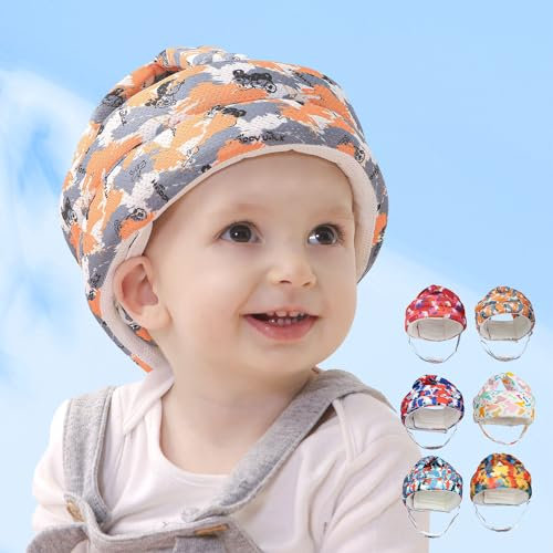 Fettwal Casque Bébé Anti Choc, Casque Bebe Antichoc Protection Bebe, Casque Protection Enfant, Casque Anti Chute Bebe, Coton Respirant réglable, Convient aux Enfants âgés de 0.5 à 3 Ans, Ours Heureux