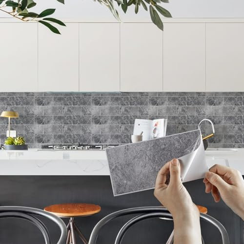 Fantasnight Marble Peel and Stick Tiles, 20x10cm, 10pcs, Waterproof, Light Grey, Classic Style, Vinyl & PET Material, Wall Sticker for Kitchen Backsplash and Bathroom
