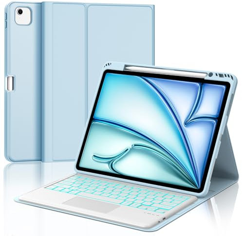 Keyboard Case with Touchpad for iPad Air 13 inch (M3 2025, M2 2024), Wireless Detachable Bluetooth Backlit Trackpad Keyboard with Protective Cover and Pencil Holder for iPad Air 13 inch, Sky Blue