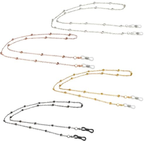 4 Pezzi Catena per Occhiali da Donna Uomo,Occhiali Catena di Perline, Catena di Occhiali Antiscivolo, Occhiali Catene per Occhiali da Sole, Cordini Metallo per Ccchiali con Anello per Donna