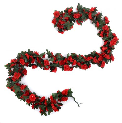 JYJLLM Artificial Flowers Garlands - 45 simulated roses Artificial Flower Vines for Decorations, Faux White Rose Floral Arch with Realistic Design for Home, Garden, Indoor/Outdoor (red)