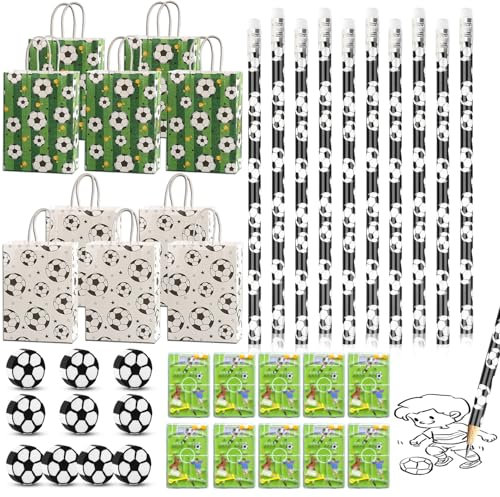 Unvtap 40 Stück Fußball Mitgebsel Jungen Kindergeburtstag Fußball Set 10 Fußball Bleistifte 10 Fußball Radiergummi 10 Geschenktüten Fußball 10 Fußball Flipperspiele, für Schreibwaren Gastgeschenke