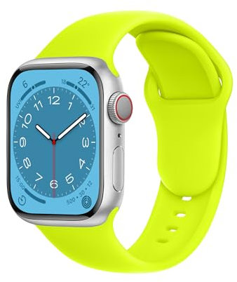 ELETTRONEO SBC1 Bracelet Sport pour Apple Watch Band Ultra 2 49mm, Series 10 46mm, 9 8 7 45mm 41mm, SE 6 5 4 44mm 40mm, 3 2 1 42mm 38mm Femme Homme Silicone, Jaune Fluo