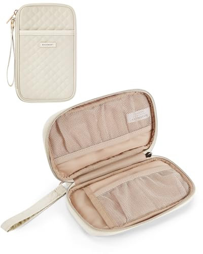 bagsmart Cable Organiser Bag Electronic Accessories Storage Case Holiday Travel Essentials Tech Pouch for Charger,Charging Cable,Flash Drive, Quilted Single Layer - Beige