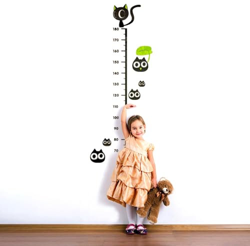 HJIAMA Dekorative Messlatten, Messlatten Acryl, Niedlich-Modell Einer Schwarzen Katze, Selbstklebendes Design, Maximale Messung 180 cm, Wandbehang Höhenmesser, Geeignet zum Messen der Höhe
