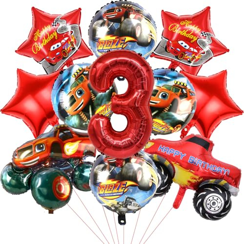 Cars Geburtstag Deko: 11 Stück Kindergeburtstag Luftballons & Folienballons - 3 Jahre Junge Themen Party Geburtstags Dekoration