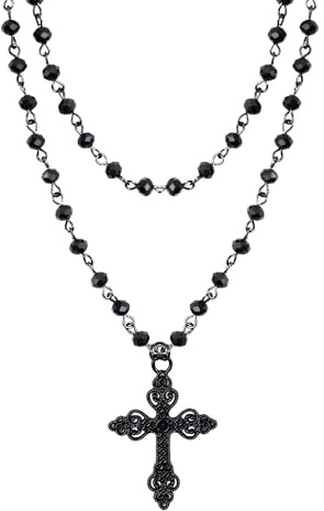Hanary Gothic Y2K Doppellagen-Halskette, mehrlagige schwarze Perlenherz-Halskette, Geschenk für Mädchen und Frauen