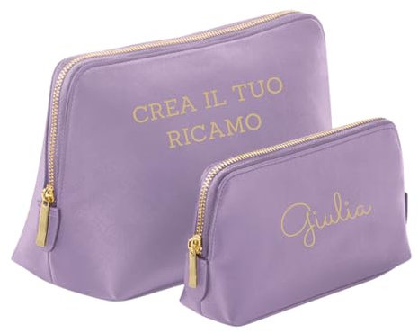MAYRA Pochette, Beauty Case Personalizzabile in Eco Pelle | Trousse Trucchi, Borsello da Viaggio | Personalizzato con Ricamo Iniziali, Nome | Per Ragazza, Donna, Uomo | Made in Italy (Lilla, Medium)