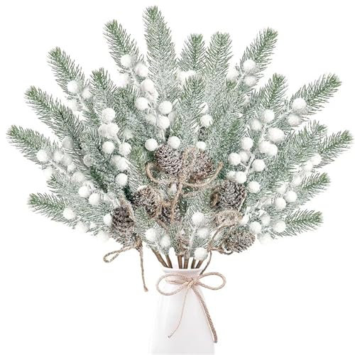 6 Stück Künstliche Beerenstängel Schnee Gefrostet Künstliche Tannenzweige Stechpalmenbeeren Tischdeko Weihnachten Adventskranz Tannenzapfen Deko Kränze GesteckeHerbstparty Blumenarrangement (Weiß)