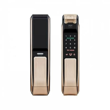 Compatible for Samsung SHS-P718 Fingerprint Digital Door Lock Push/Pull Door Lock Gold Color Security Home Lock Wooden Password Lock(Pull from Outside)
