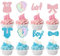 PINEPAN Junge oder Mädchen Cupcake Toppers Glitzer Blau und Rosa Junge oder Mädchen Gender Reveal Fußabdruck Kuchendekorationen für Babyparty 24 Stück