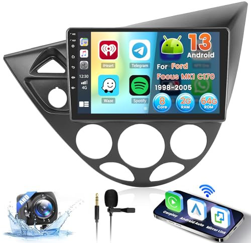 Inefala 8 Core 2+64G Radio para Ford Focus MK1 C170 1998-2005 Android 15 con Wireless Carplay y Android Auto, 9'' Pantalla Táctil Estéreo Radio con Bluetooth 59UI 32 EQ DSP GPS FM/RDS Cámara Inversa