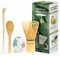 4 Pezzi Kit Cerimonia Matcha Giapponese, Frusta Matcha in Bambù Naturale, Cucchiaio di Bambù, Paletta di Bambù, Porta Frusta, Set Matcha per la Cerimonia Del tè, il Drink - Bianco brillante/fiori blu