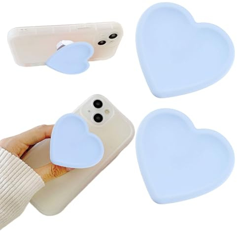 Vilbocr 2 x herzförmiger Silikon-Handy-Griffständer, zusammenklappbarer Handy-Fingergriffhalter für Smartphone, Tablet, Handy-Zubehör, kompatible Handyhülle (blau)
