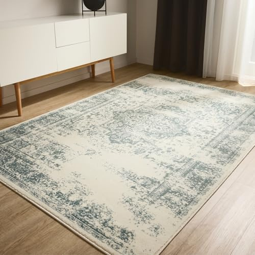 benuta Basic Teppich Suki - Creme/Mint 80x150 cm - Kunstfaser - Rechteckig & im Style: Vintage, Orient Style - Pflegeleicht für Wohnzimmer Schlafzimmer