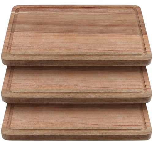 NAMYEUT 3 Stück 30 x 20 cm Schneidebrett Holz Klein, Holzbrett Küche Schneidbrett mit Saftrille, Frühstücksbrettchen Holz Jausenbrett, Schneidebretter aus Akazienholz