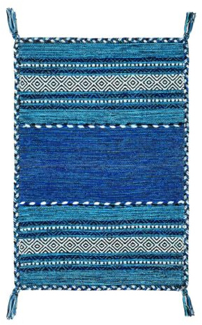 Teppich ANTIQUE-KILIM blau handgewebt aus Baumwolle und Chenille 70 x 140 cm