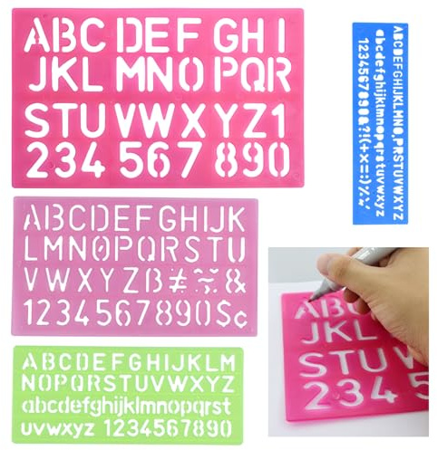 Set di 4 stencil di lettere dell'alfabeto in plastica - Piccolo numero - Stencil per bambini - Stencil per disegno, pittura, apprendimento, fai da te (colori e dimensioni miste)