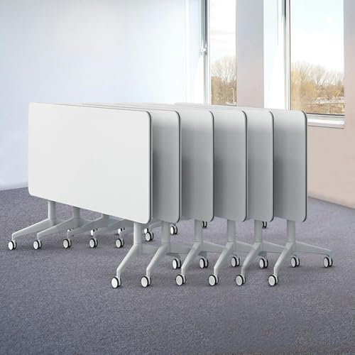Klappbarer Konferenztisch, Großer Mobiler Schulungstisch Für 2-10 Personen, Moderner Klappbarer Konferenztisch Mit Leiserädern, Für Büro-Konferenzräume,Weiß,6