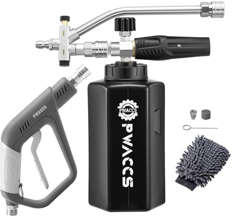 PWACCS Foam Cannon Double Connection Pressure Washer Car Wash Foam Gun Short Pressure Washer Gun Kit with Dual Connection Accessories, 6.35mm Quick Connector, 1.5L 4000PSI