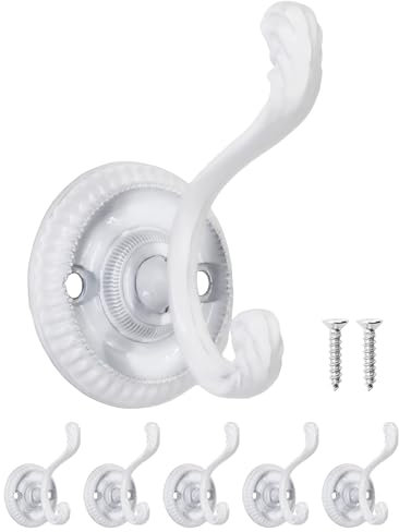 Fuxxer Antike Garderoben-Haken, Eisen-Haken, Antik Design, 75x50mm, 5er Set, weiß