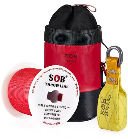 SOB Kit Arboriste avec Corde Glissante 60m, Poids & Sac Réfléchissant - Idéal Taille d’Arbres, Camping, Élagage (Yellow, 60m Rope-250g)