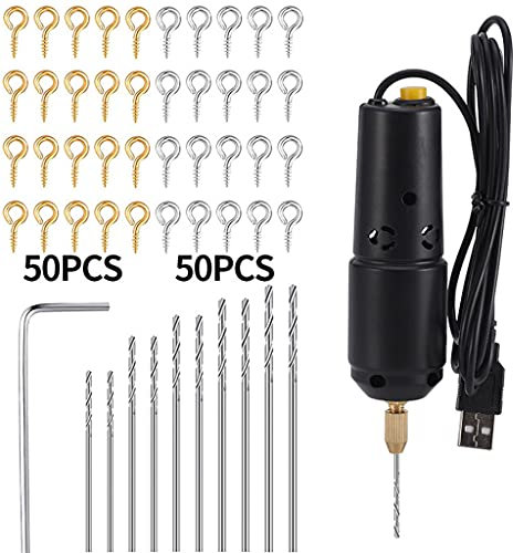 Greabuy Taladro eléctrico USB negro con brocas para hacer colgantes de joyería de resina