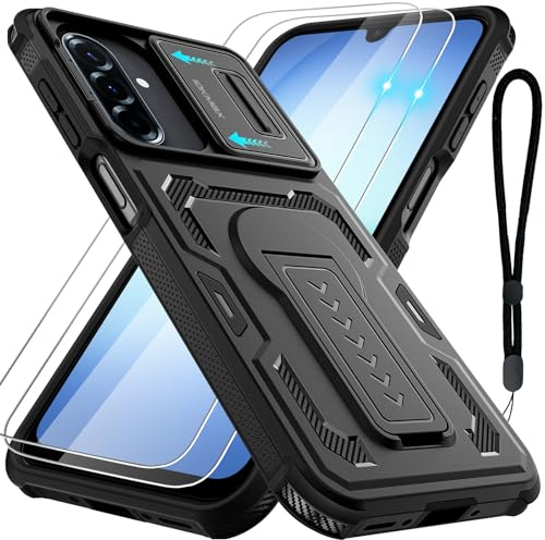 Iokmax for Samsung Galaxy A17/A16/A26 5G Phone Case with 2*Screen Protector | Slide Camera Cover, Kickstand, Lanyard Strap,Military Grade Shockproof Protective Heavy Duty Non-Slip Case, Black