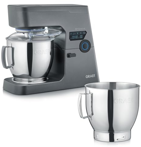 GRAEF Küchenmaschine MYestro KM7016 + Edelstahlrührschüssel, Knetmaschine mit 7 Liter Edelstahl-Rührschüssel, Multifunktionale Rührmaschine mit flüsterleisen und effizienter 800 W Gleichstrommotor