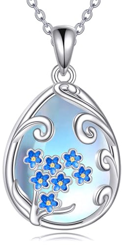 DAYLINLOVE Lavendel/Vergissmeinnicht/Meerjungfrau/Biene/Lotus Mondstein Ohrringe 925 Sterling Silber Tropfen Hypoallergen Halskette für Frauen Mütter Freunde