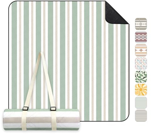Sekey Picknickdecke Wasserdicht 200x200 cm, Stranddecke Sandfrei | Gepolstert, Dreischichtige Struktur, PEVA-Wasserfestboden, Bindegurt-Trageriemen, geeignet für Picknick, Camping, Strand