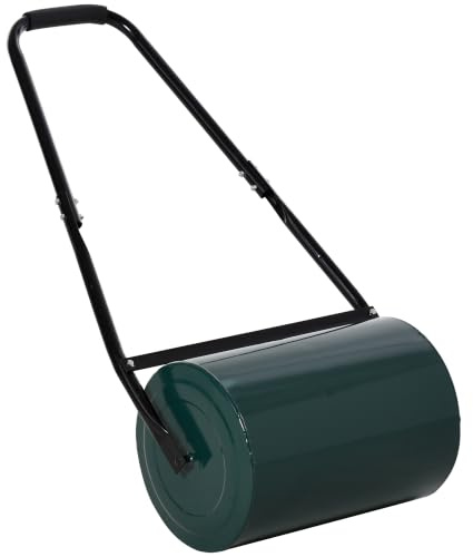 Outsunny Rullo per Prato 63L Maniglia Imbottita 123x58x40 cm Verde Scuro | Rullo Giardino in Acciaio, Riempibile con Acqua/Sabbia