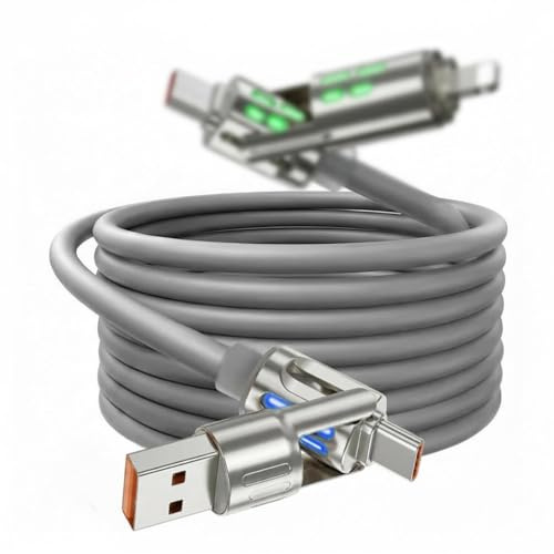 Cavo USB-C 4 in 1 da 240 W, ricarica rapida e sincronizzazione dati, USB A/C a C/L con nylon RGB LED, multi USB, cavo di ricarica universale per iPhone 16 15 14, Samsung, Galaxy, Huawei, iPad, MacBook