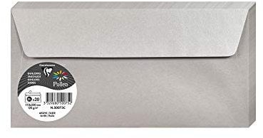 Clairefontaine 50075C - Packung mit 20 Umschläge Pollen selbstklebend, Format DL 11x22cm, 120g, ideal für Ihre Einladungen und Korrespondenz, Silber, 1 Pack