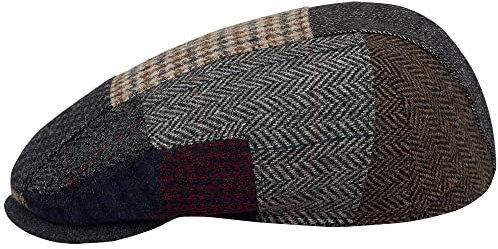Sterkowski Modell Danny Boy | Wolle Schiebermütze für Herren | Schirm Newsboy Cap Ballon Cabrio Patchwork Mehrfarbig 55 cm