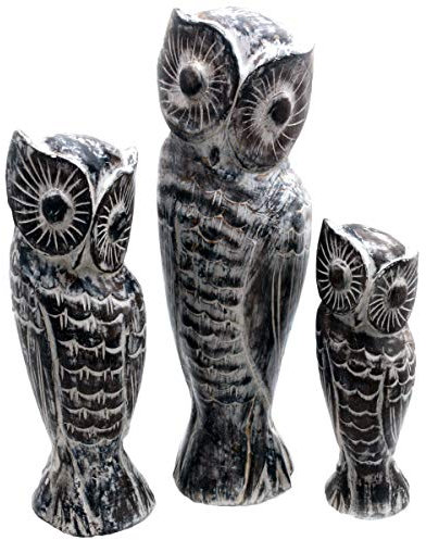 Gall&Zick Holz Figur Dekoration Eule Bali Deko Garten Wohnung Statue Tier Tiermotiv (Groß+Mittel)