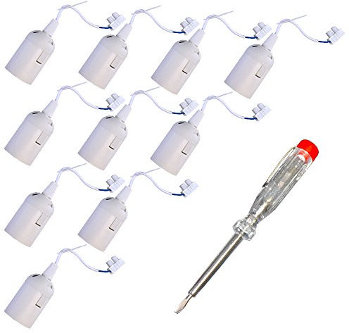 10 x douilles de lampes de chantier, douille de suspension, douille de travaux, culot E27 + testeur de phase, blanc