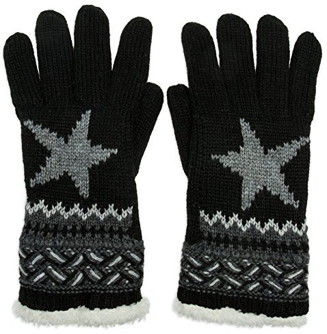 Caspar GLV004 warm gefütterte Damen Strick Handschuhe mit Stern, Farbe:schwarz, Größe:One Size