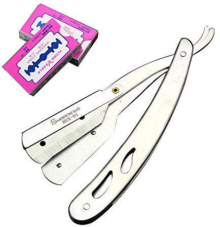 Rasiermesser für Herren - Bartmesser mit 20 Wechselklingen, Rasierklingen - Barbiermesser aus Edelstahl im Set mit Klingen - Barber Bart Messer mit Wechselklinge zur Rasur von Konturen